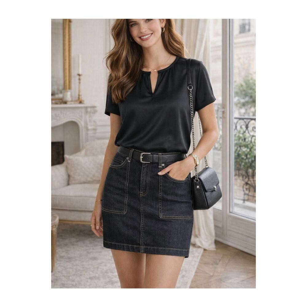 All Saints Denim Skirt Womens 4 Dark Wash Zip Pockets Designer Minimalist
